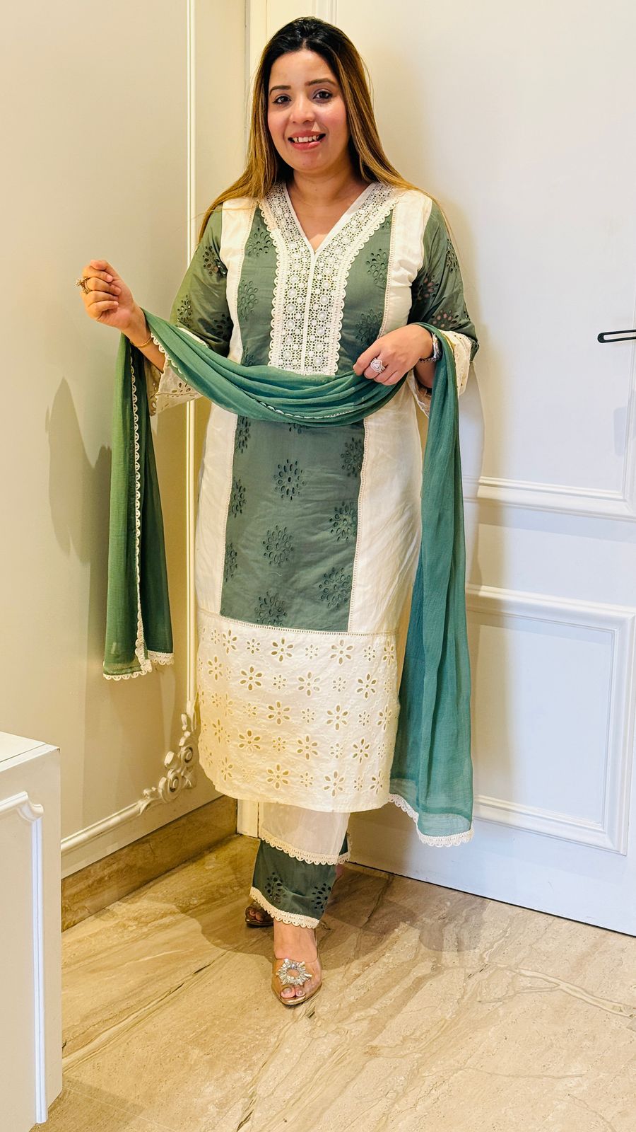 Elegance  Schiffli  Suit Set- Green